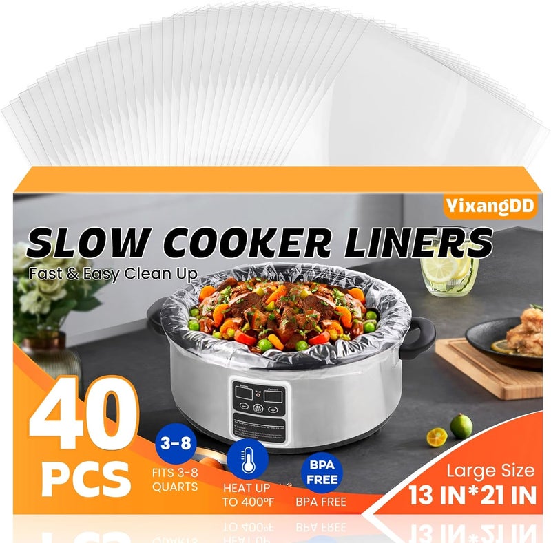 YixangDD 40 Pack Slow Cooker Liners, Large Size 13"x 21" Cooking Bags Disposable Pot Liners, Plastic Slow Cooker Bags Fits 3-8 Quarts, BPA Free, Suitable for Oval & Round Pot - Image 1